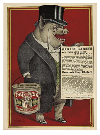 (PIGS.) International Stock Food Company. Two broadside advertisements featuring pigs.